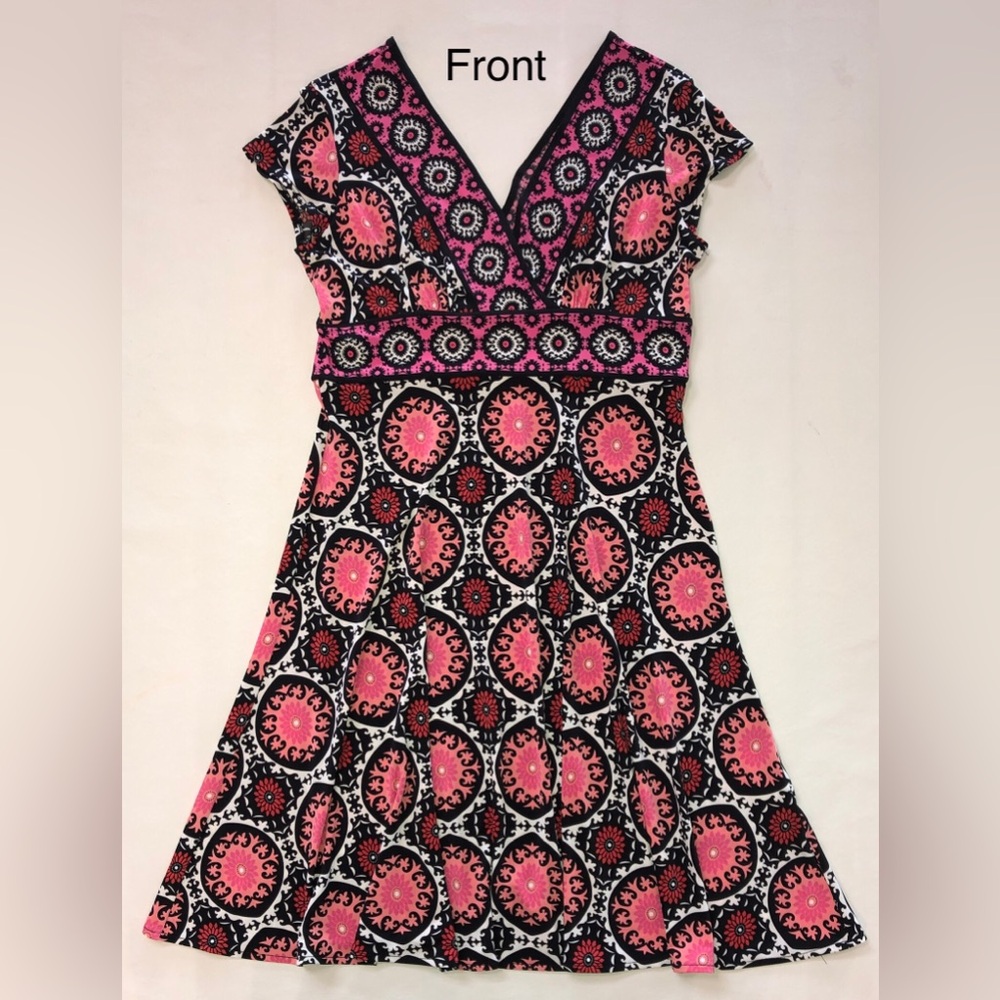 LONDON TIMES Medallion Print Pull-on Stretch Wrap Bodice Cap Sleeves Dress (8P) - Picture 7 of 16